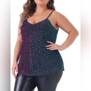 Agnes orinda Black blue pink shimmer Sequin Camisole tank Top